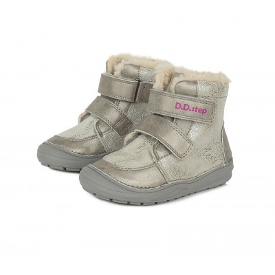D.D. step dievčenská detská celokožená zimná obuv W071-887B L.GREY